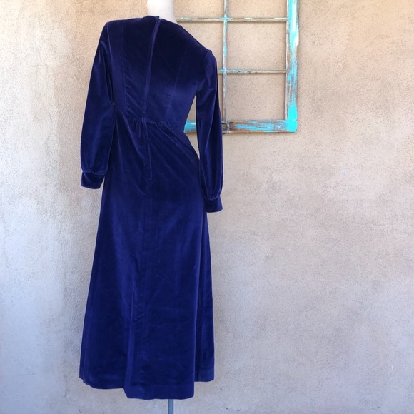 VTG 1960s 1970s Purple Velvet Maxi Dress Sz xS - Picture 8 of 10